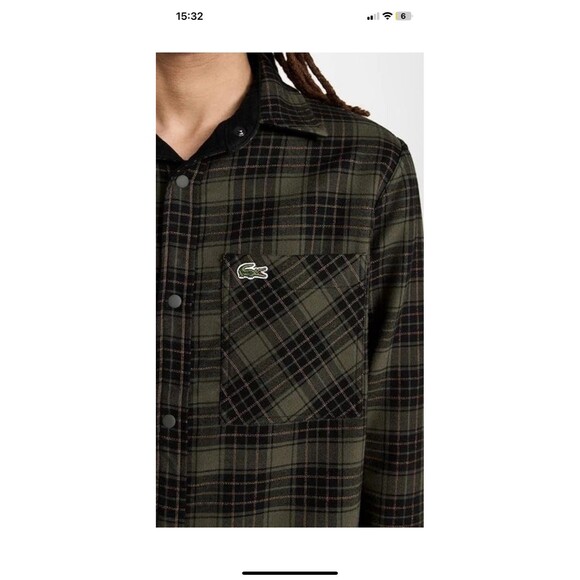 Lacoste Reversible Black Plaid Snap Button Shacket Preppy - Picture 7 of 16